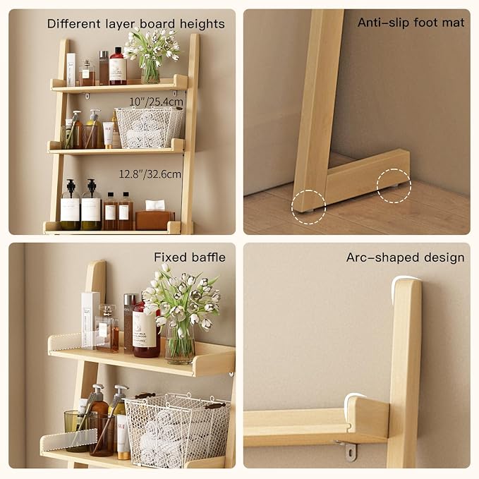 Solid Bamboo Over the Toilet Storage, 3-Tier Freestanding Toilet Shelf | Solid bamboo over toilet bathroom organizer, anti-slip base for stability, space-saving storage for bathroom and balcony