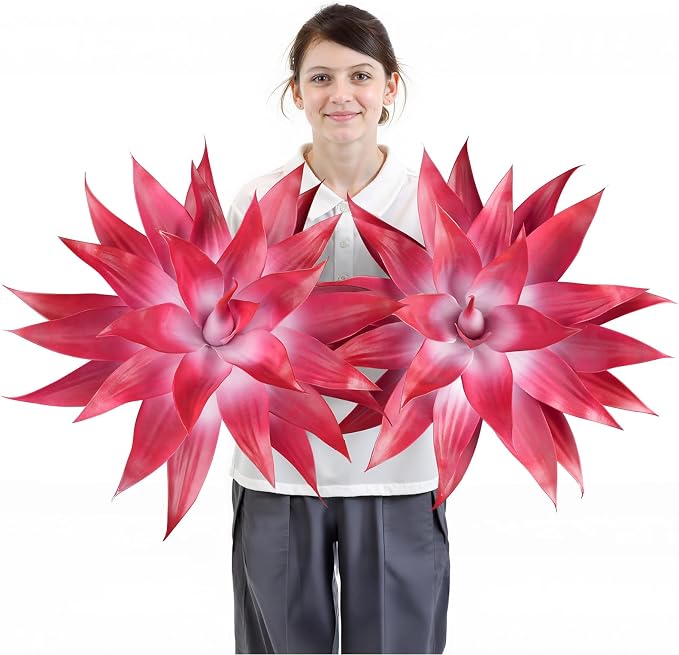 Velener Artificial Agave Plant Set, 28 Inch, Faux Aesthetic Plants for Home Decor, Realistic Fake Red and White Agave Plants Indoor Without Pot, Set of 2