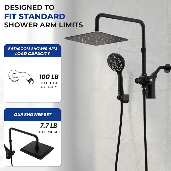 Upgraded Dual Shower Heads Combo, 10 inch Filtered Shower Head with Handheld, 3-Way Rain Shower Head with Filters, 7 Settings Handheld Spray, High Pressure, Height Adjustable (Black)