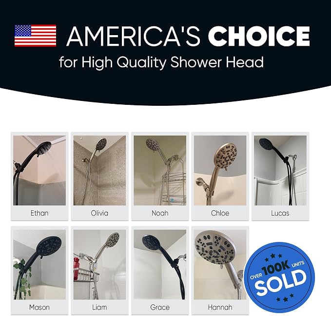 Cobbe 8-Setting Handheld Shower Head, Water-Saving Design, Chrome | Trickle Pause Mode, 5ft Stainless Steel Hose, Brass Swivel Bracket, Tool-Free Installation