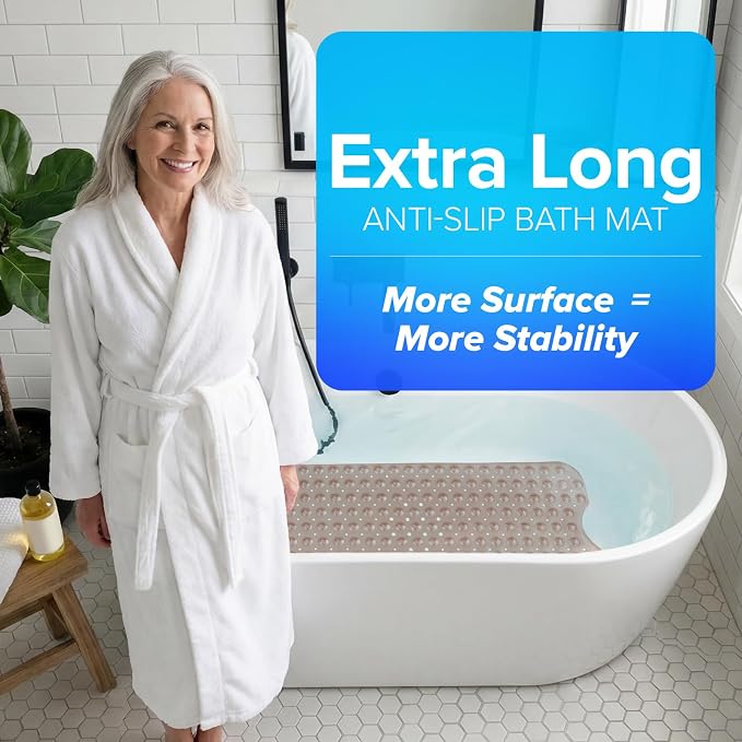 SlipX Solutions 39x16 Extra Long Non Slip Bath Mat, Tub & Shower, Coral | Anti Slip Mat for Elderly & Kids Bathroom, 30% More Coverage, 200 Suction Cups, Hundreds of Drain Holes