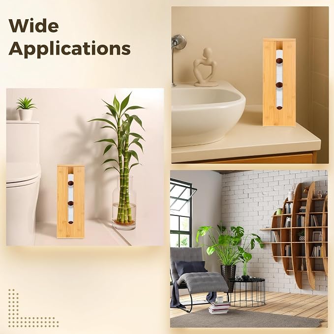 Bamboo Toilet Paper Storage,Wood Toilet Paper Holder Stand,Freestanding Vertical Tissue Storage Organizer, Holds 4 Rolls, 16.1 x 5.9 x 5.9 in / 41 x 15 x 15 cm, for Bathroom Organizer