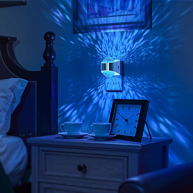 Night Lights Plug into Wall, Night Light Projector 9-Color RGB | Silver Night Light Projector for Kids, Galaxy Nightlight Dusk to Dawn Sensor for Bathroom, Gaming Room Decor Gifts, 2 pack
