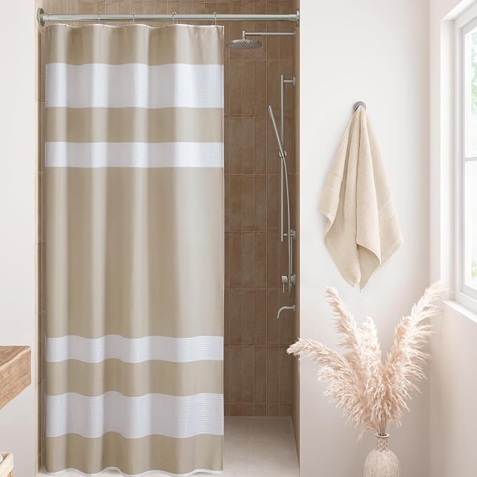 Madison Park Spa Waffle Shower Curtain Pieced Fabric with 3M Scotchgard Moisture Management Modern Home Bathroom Decorations, Stall 54"x78", Taupe | Striped, Pieced Fabric Design, 3M Scotchgard Moisture Management, Hotel Quality, Modern, for Bathroom, ...