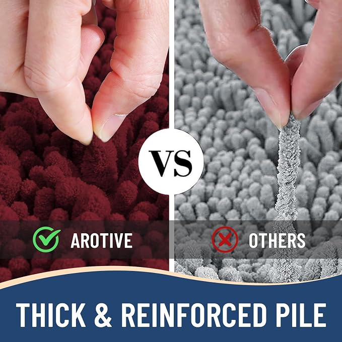 Arotive Toilet Rugs U-Shaped 24x20, Soft Absorbent Chenille Shaggy Bath Mat | Burgundy, Machine Wash Dry, Bath Rugs for Bathroom Floor, Tub and Shower, Home Decor Accessories