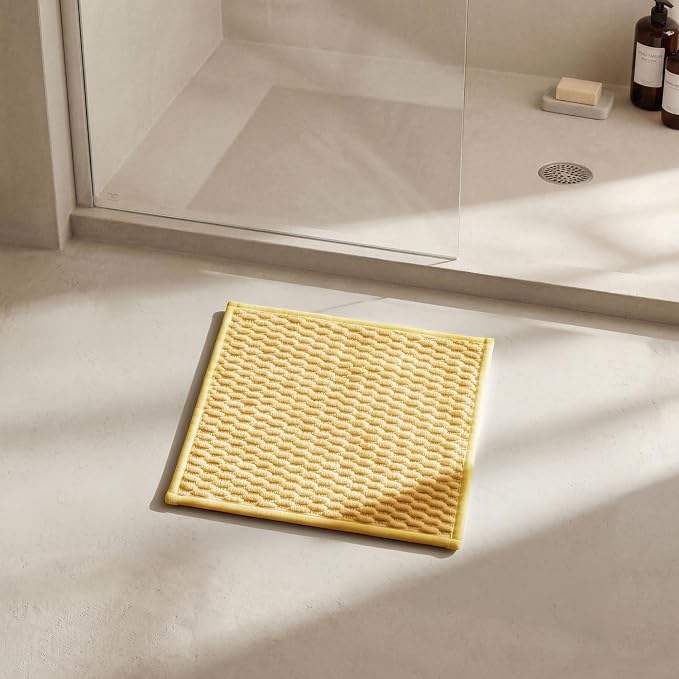 Triohero Small Bathroom Rugs Non Slip Washable Bath Rugs Super Absorbent Bathroom Rug Thin Quick Dry Low Pile Bath Mats, Yellow 12"x12"