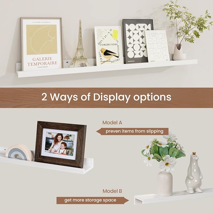 Picture Ledge Shelf, Floating Shelves Set of 2, 32 Inches Solid Wood Nursery Book Shelves for Toys Storage, Kids Bookshelf Wall Mounted for Living Room Bedroom Decor Books Photo Frames, White