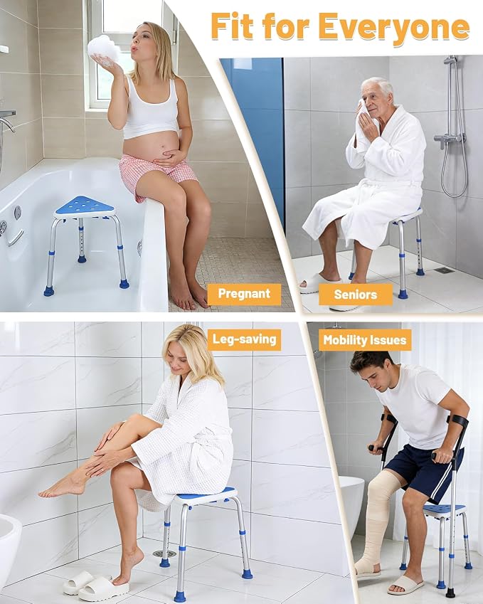 LEAGENTT HSA/FSA Triangular Shower Chair for Inside Shower, Space-Saving Corner Shower Stool for Compact Showers, Small Shower Stool for Shaving Legs, Adjust Shower Seat for Pregnant/Elderly/Disabled