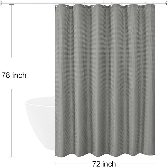 Long 230GSM Grey Shower Curtain, 72 x 78 | 230GSM Tall Fabric Shower Curtain for Bathroom, Water Repellent, Machine Washable