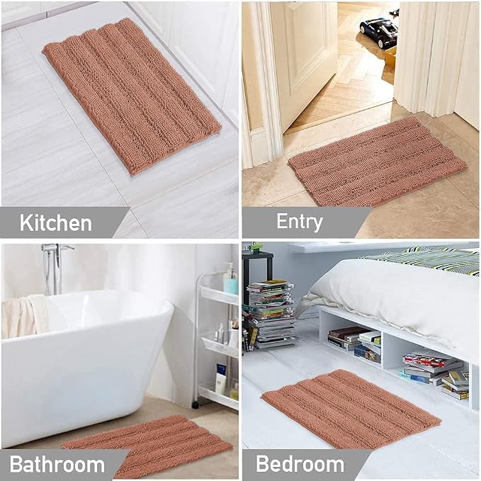 Turquoize Chenille Bath Rugs Shaggy Bathroom Rugs Non Slip Bath Rugs for Bathroom 20 x 32 and 17 x 24 Muted Clay Bath Rug Extra Soft and Absorbent Area Rug, (20" x 32" and 17" x 24"), Muted Clay