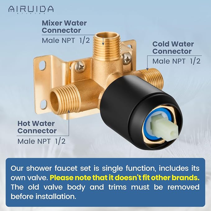 Airuida Shower Faucet Set,8 Inch Shower Valve Kit,Matte Black | Male Threads,Rough-in Valve Shower Trim Kit,Single Handle Control Shower Set