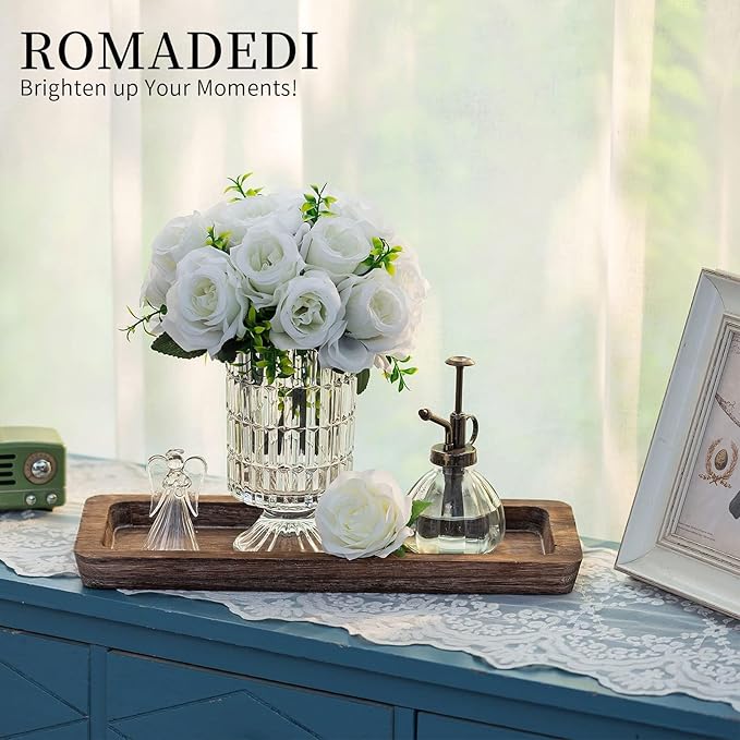 Romadedi Wooden Decorative Tray Candle Holder | Wood Long Narrow Tray, Home Decor, Small Rustic Centerpieces, For Coffee Table Dining Room Kitchen