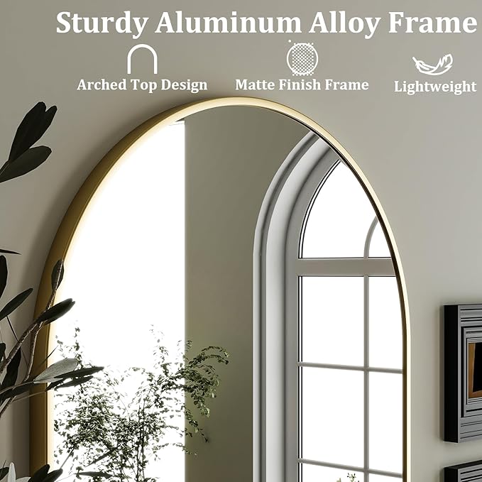 HARRITPURE Arched Wall Mirror 24"x36" Gold Metal Frame Vanity Mirrors | Aluminum Alloy Frame Bathroom Mirror Living Room, Bedroom and Entryway