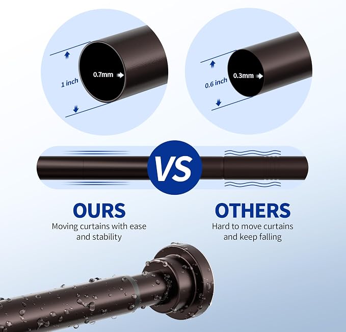 Mcrbeay Shower Curtain Rod, 1" Diameter Heavy Duty Tension Shower Rod | Adjustable 28-102 inch Non Slip No Drill Spring Tension Rod For Bathroom, Shower Stall, No Rust, Bronze