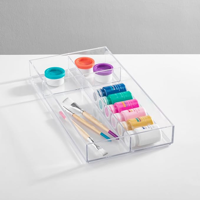 iDesign Clarity Plastic Divided Drawer Organizer, Storage Container for Vanity, Bathroom, Kitchen Drawers, 8" x 16" x 2", Clear,40850
