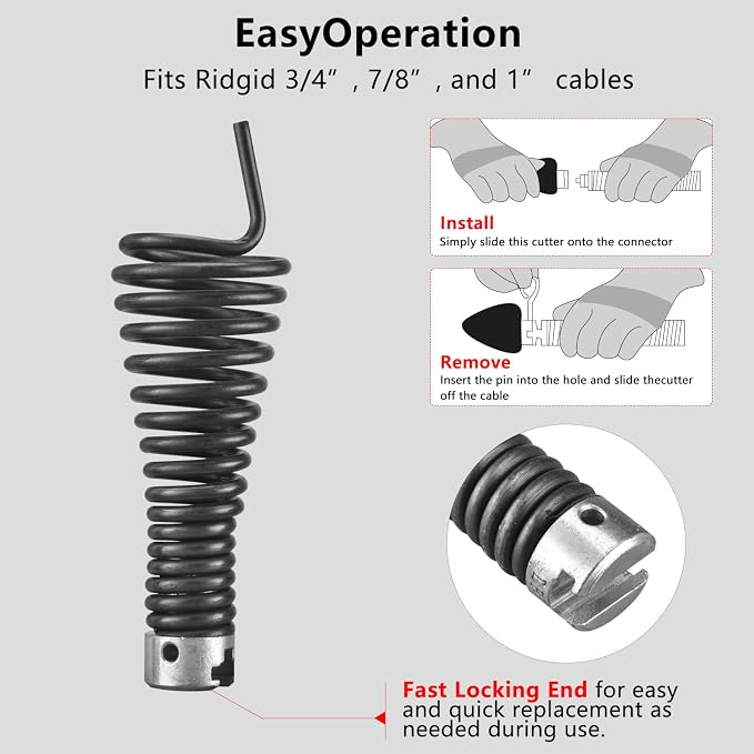 4-Piece Drain Snake Heads(7/8Inch)–Includes 4-Blade Saw Cutter,Spade Cutter&Augers–Compatible with K-1500,K-750 & 7/8"-1" Cables for 3" to 6" Pipes–Works with RIDGID,C-8,C-9,C-10 Cables