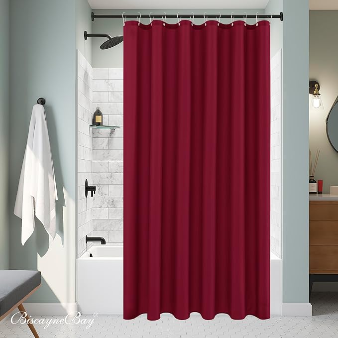 Biscaynebay Extra Long Fabric Shower Curtain Liners 72" Width by 84" Length, Burgundy Water Resistant Bathroom Curtains Rust Resistant Grommets Top Weighted Bottom Machine Washable