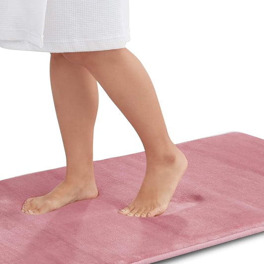 Memory Foam Bath Mat Non Slip Absorbent Super Cozy Velvet Bathroom Rug Carpet (17 inches X 24 inches, Mauve)