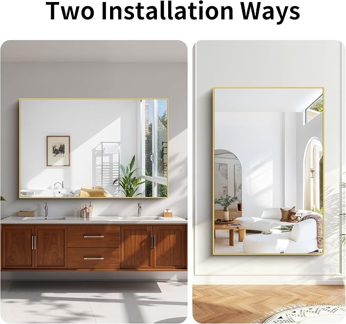 KOCUUY Large Gold Bathroom Mirror, 60x40 Inch Rectangular Mirror for Bathroom Sink, Oversized Wall Mirror with Metal Gold Frame for Living Room, Farmhouse, Entryway, Hang Horizontal/Vertical