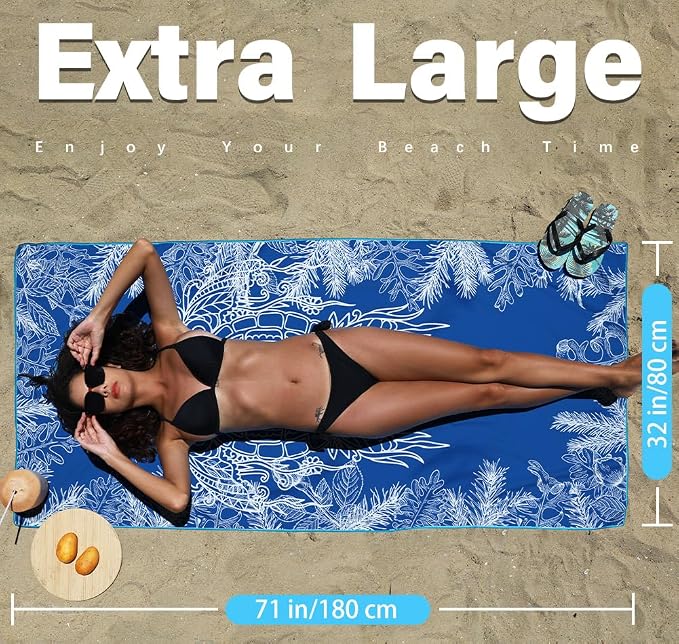 Widdonen Microfiber Beach Towel,Compact 2 Pack-71x32 Inch with Bag Travel | Extra Large,Lightweight,Thin,Sand Free,Quick Dry,Absorbent.Packable for Camping,Swim,Pool,Bath,Picnic,Cruise Essentials Gift