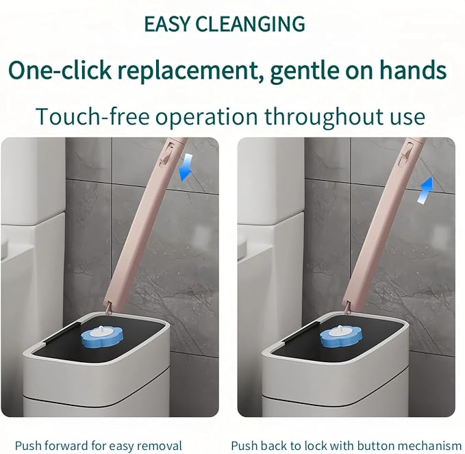 Disposable Toilet Brush with 48 Refills,Toilet Cleaning Supplies,Toilet Wand Brush Starter Kit,Wall Mounted Toilet Bowl Cleaner Brush with Holder for Bathroom Deep Cleaning & Hygiene (Pink)
