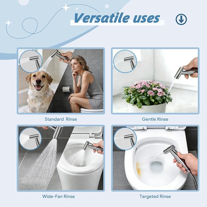 Handheld Bidet Sprayer for Toilet - 4 Spray Modes, Toilet Cleaning - Stainless Steel, Adjustable Water Pressure, Easy Installation