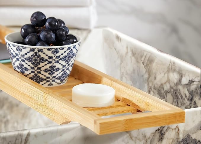 RoyalHouse Bamboo Bath Caddy Tray for Bathtub, with Book and Wine Glass Holder, Attractive Design, Suitable for Luxury Spa or Reading, Ideal Gift for Family & Friends (Pack of 2)