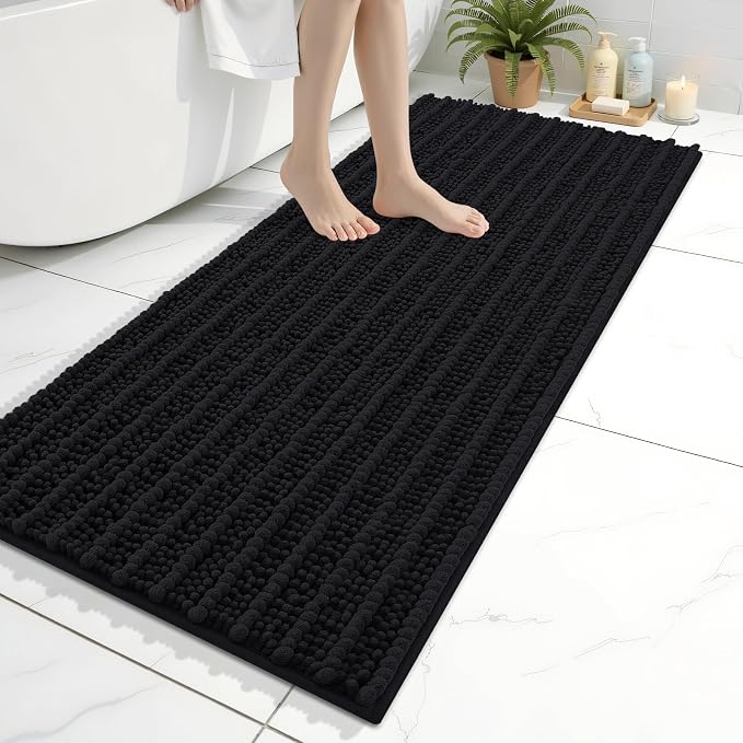 Arotive Bathroom Rugs Mat 47x20, Soft Absorbent Chenille Shaggy Bath Mat | Black, Machine Wash Dry, Bath Rugs for Bathroom Floor, Tub and Shower, Home Decor Accessories