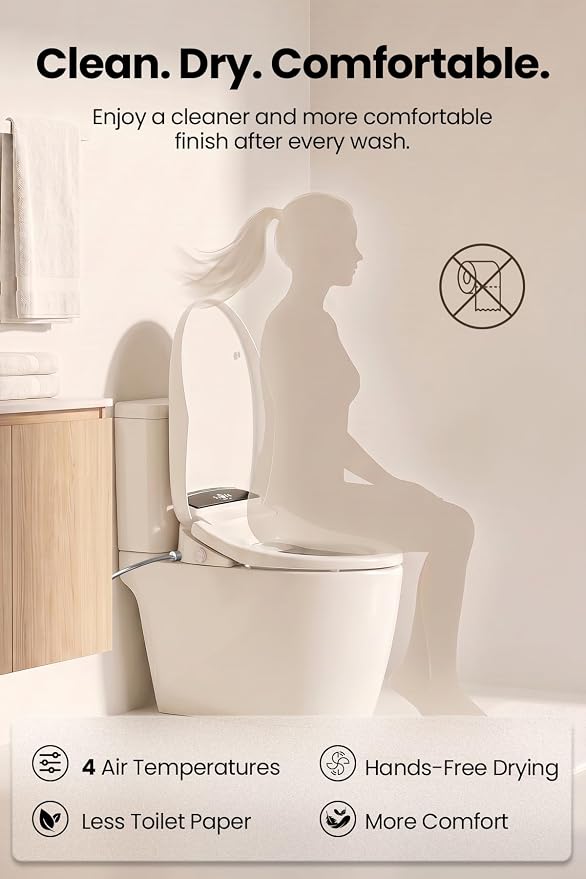 Tadashi Elongated Toilet Seat Bidet, Smart Electric Bidet | Remote Control, Warm Air Dryer, Warm Water Cleaning and Heated Toilet Seat, Night Light, Self Cleaning