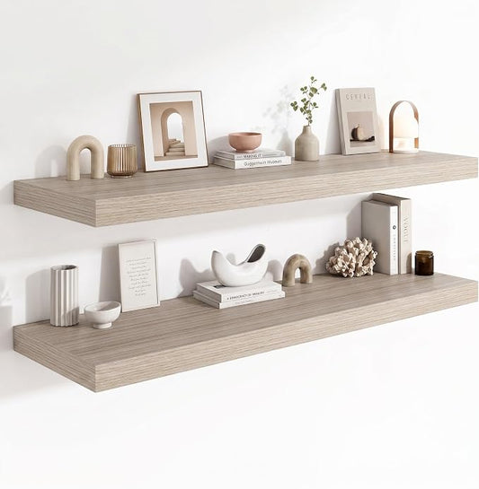 12 Deep Floating Shelves for wall,55 Inch Extra Long Large Wall Shelves Set of 2,2 Inch Thick Heavy Duty Floating Wall Mounted Shelves,Floating Shelf for Fireplace Mantel,Grey