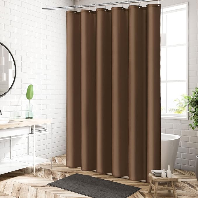 MitoVilla Long Fabric Shower Curtain Liner, 72 x 78 Inches Shower Curtain Liner for Modern Hotel Bathroom Decor, Brown Water-Resistant Bath Curtains Rust Resistant Grommets Machine Washable