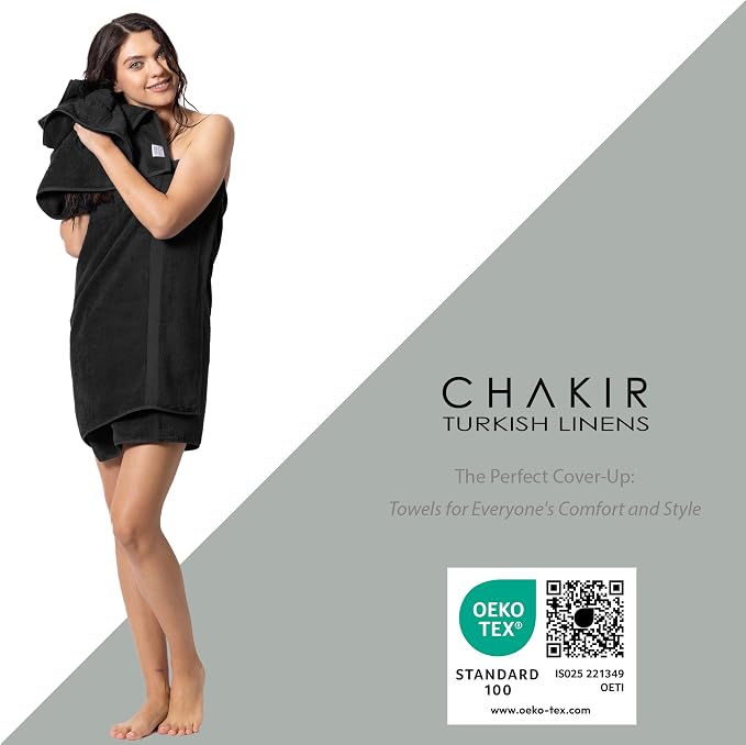 Chakir Turkish Linens Set of 8 Towel Set, 100% Cotton Luxury Turkish Towels for Bathroom, Soft Absorbent Bath Towel Set with 2 Bath Towels 2 Hand Towels 4 Washcloths, Black