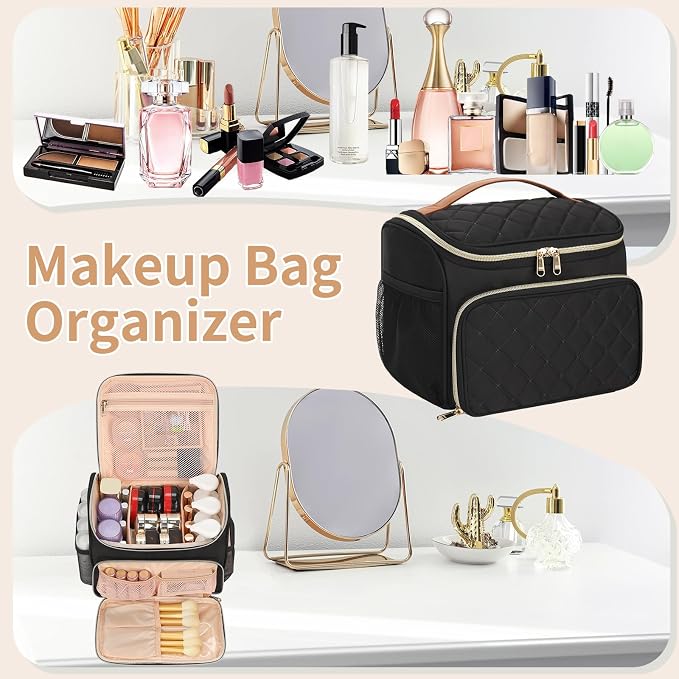 CUBETASTIC Travel Makeup Bag, Large Makeup Case Organizer, Cosmetic Storage | Multi-Pockets, Separate Makeup Brush Compartment, Premiun Metal Two Way Zipper, Portable Handle, Breathable Mesh