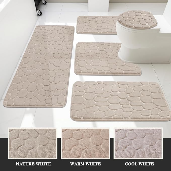 Bathroom Rugs Mat Set, Memory Foam Bath Mat 5 Piece Khaki | Non Slip, Water Absorbent, Washable, Bath Mat For Bathroom, Sink and Toilet
