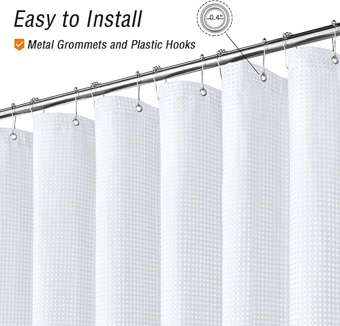 Small Stall White Fabric Shower Curtain, 36 x 72 | Narrow Half Cloth-Textured Shower Curtain for Bathroom, Water Repellent, Machine Washable