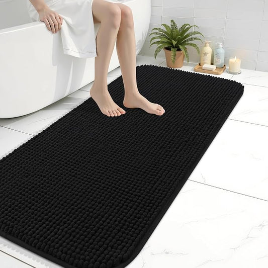 Arotive Chenille Bathroom Rugs 44x24, Soft Absorbent Bath Mat, Black | Rubber Backing, Machine Washable Dry Bath Mats for Bathroom Floor, Tub and Shower, Home Decor Accessories