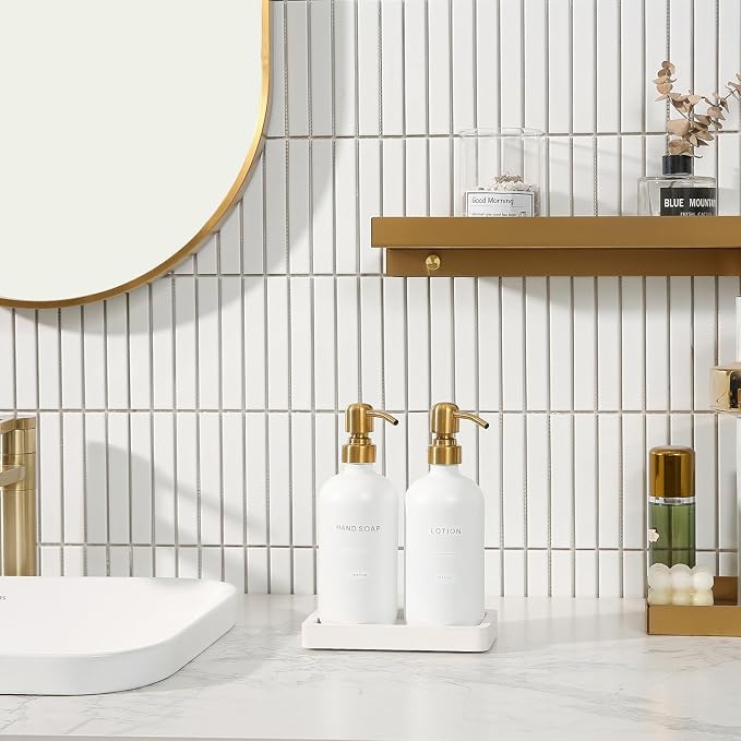 Prus Waso Gold Soap Dispenser Bathroom Set | Hand and Lotion Dispenser with Stainless Steel Pump, Perfect for Modern Bathroom Decor