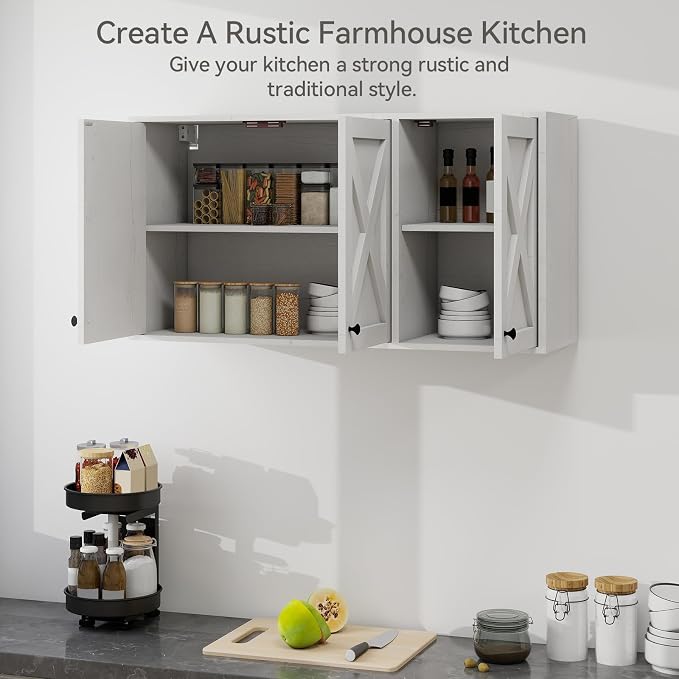 YOURLITE Laundry Cabinet, Medicine Cabinet, Bathroom Kitchen Storage Wall Mounted Farmhouse Organizer with Shelves Over Toilet, 36" Wide, White
