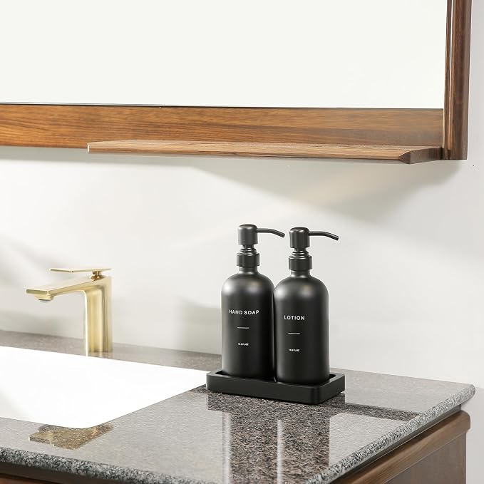 Prus Waso Black Soap Dispenser Bathroom Set | Soap and Lotion Dispenser Set with Stainless Steel Pump, Perfect for Bathroom Decor