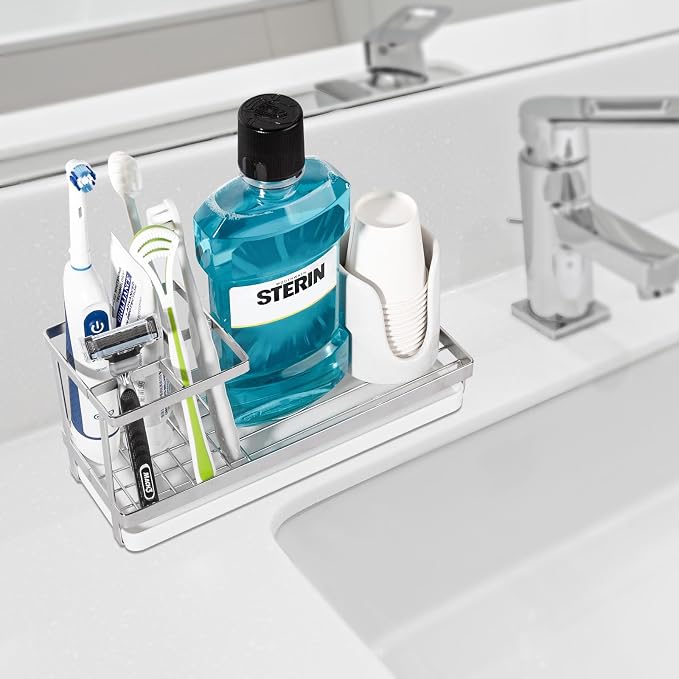 Toothbrush Holders Toothpaste Organizer Bathroom Accessories, Silver | Stainless Steel, 4 Slots, Removable Drip Tray, Easy to Clean, Electric Toothbrush Storage, for Countertop, Shower, Sink