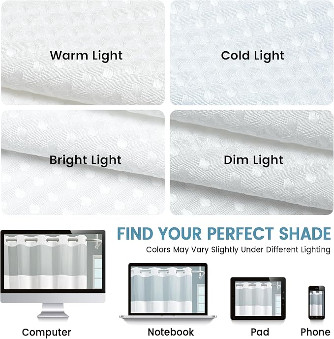 EUTXL Heavyweight No Hook Shower Curtain with Liner, White, 36x74 | Snap in Liner, Thick Waffle Fabric, Hotel Quality, Corner Magnets, Waterproof & Washable