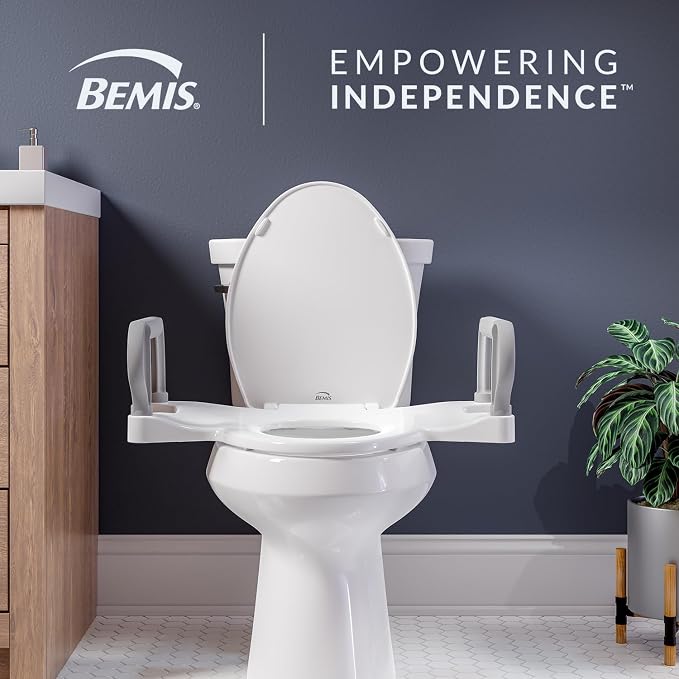 Bemis Assist Toilet Seat with Built-in Support Handles, Hinges Never Loosen, Fits Round and Elongated