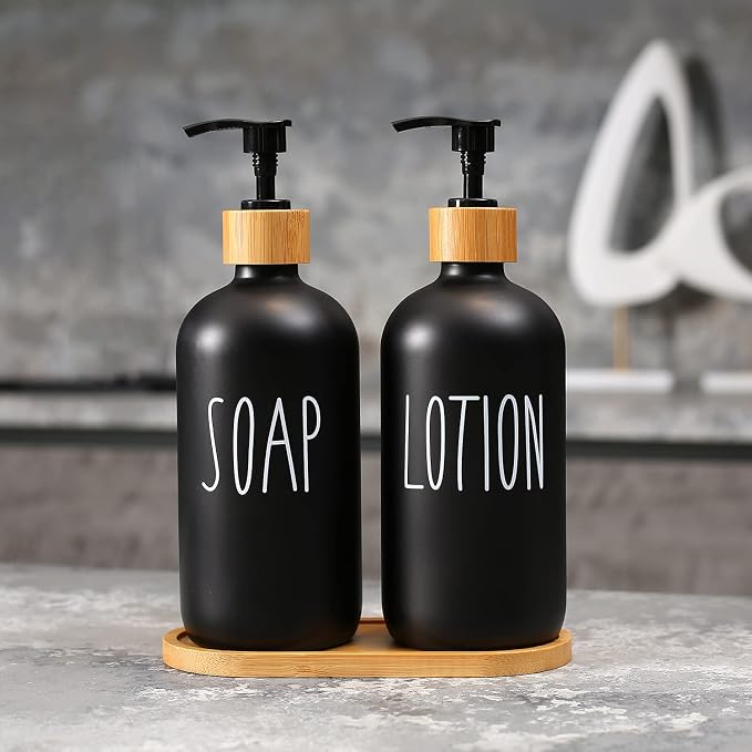 MOMEEMO Black Soap Dispenser Bathroom Set | Hand Soap and Lotion Set Suitable for Bathroom Decor