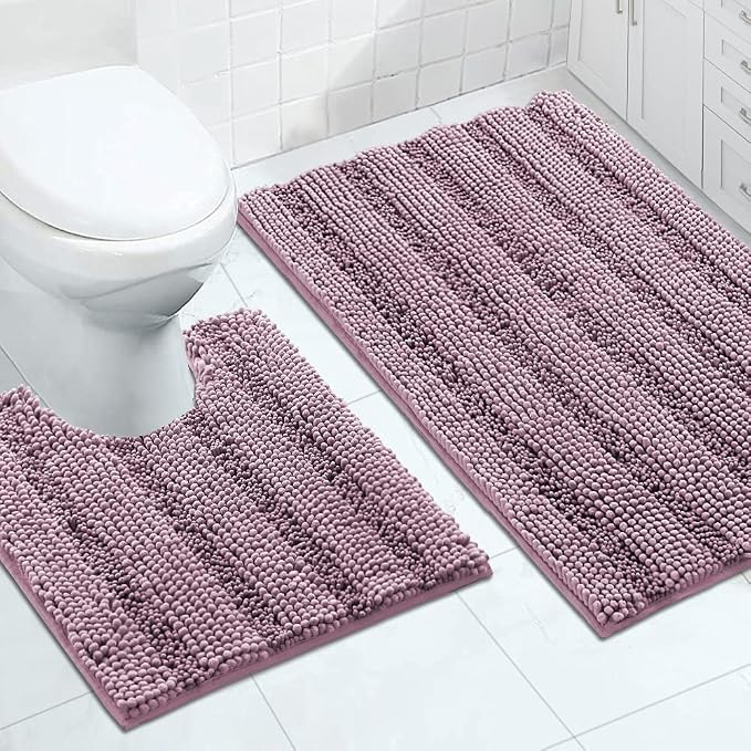Turquoize Bathroom Rugs Set Non-Slip Bath Mats for Bathroom Super Absorbent Shaggy Rugs for Tub Shower Toilet Soft Plush Bath Rug Plus U Contour Rug (Oversized: 24" x 36" and 20" x 24" U), Mauve/Rose