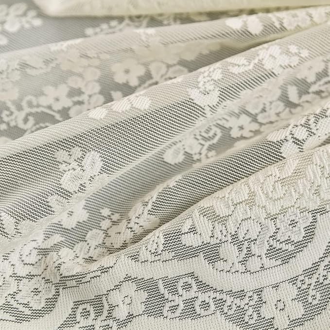 Ivory Cream Lace Shower Curtain 84 Inches Long with Attached Valance, 72x84 | Vintage Floral Lace with Scalloped, Filters Soft Light for Elegant Shabby Chic Bathrooms with Tall tubs or Higher Rods