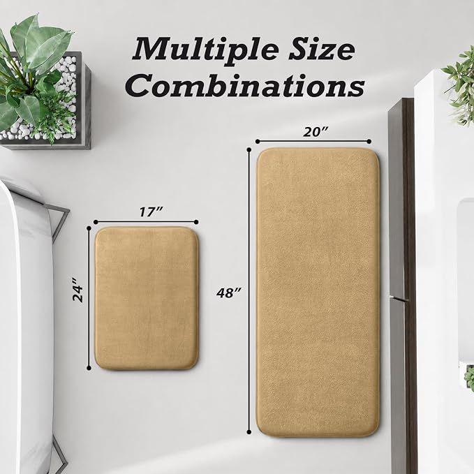 Bathroom Rugs Sets 2 Piece, Non-Slip & Quick Dry Bath Mat Set, Ultra Soft Velvet Bath Rugs for Bathroom, Toilet and Shower Floor, Khaki
