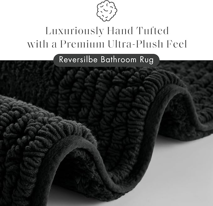 Madison Park Splendor Reversible 100% Cotton Bath Rug, 24 x 44, Black | Tufted Bathroom Mat, 3000 GSM, Hotel Quality, Luxurious Plush, Medium Pile, Absorbent, Quick Dry, OEKO-TEX, Shower Room Décor