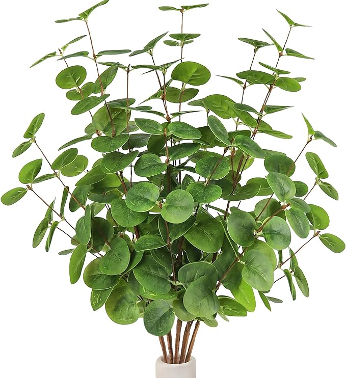 Beferr 5pcs Artificial Eucalyptus Stems Decor 3D Real Touch Tall 24" Faux Eucalyptus Branches Fake Greenery Plants Stems for Vase Home Party Wedding Decorations