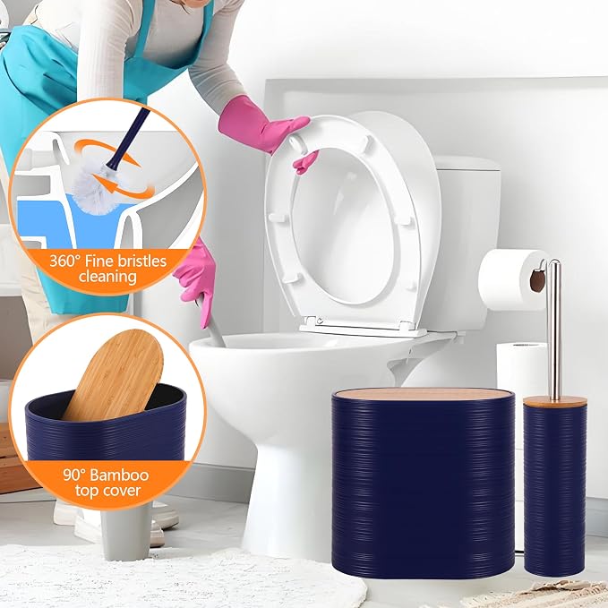 10 PCS Navyblue Bathroom Accessories Set with Trash Can Bathroom Accessory | All-in-One Kit with Trash Can,Toothbrush Holder,Soap Dispenser,Toothbrush Cup,Vanity Tray,Soap Dish,Toilet Brush etc for Home