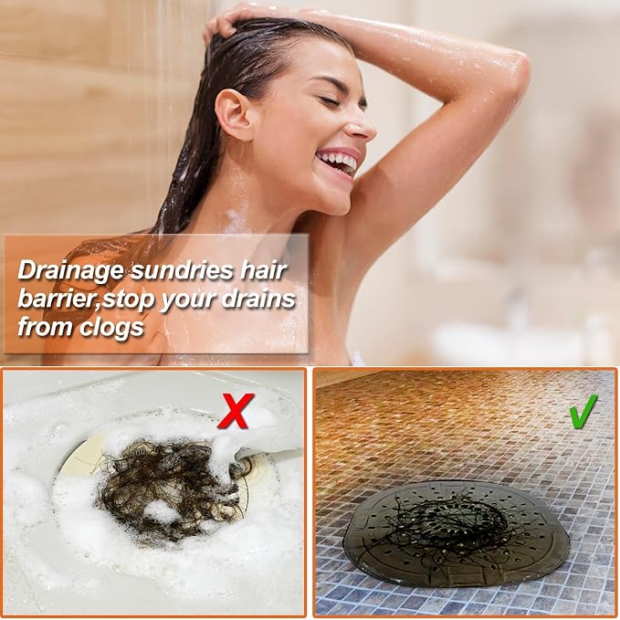 Bovinde Hair Drain Catcher Square for Shower 2 PCS (Traffic Black Grey) | Drainer Cover Silicone Hair Stopper with Suction Cups,Protector Accessories,Easy to Install Suit for Bathroom,Bathtub,Sink